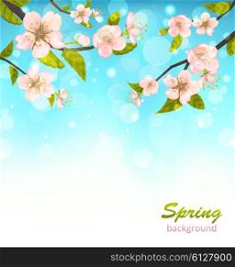 Illustration Beautiful Cherry Blossom, Branches of Tree, Natural Glowing Background - Vector