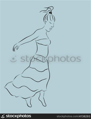 Illustration beautiful girl in skirt, sketch - vector