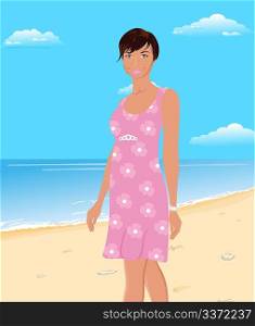 Illustration beautiful girl on beach - vector