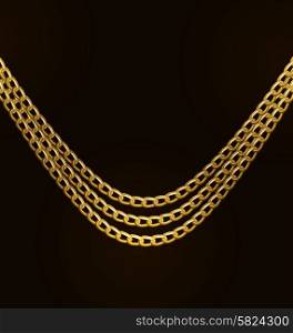 Illustration Beautiful Golden Chains Isolated on Black Background, Copy Space for Your Text - Vector