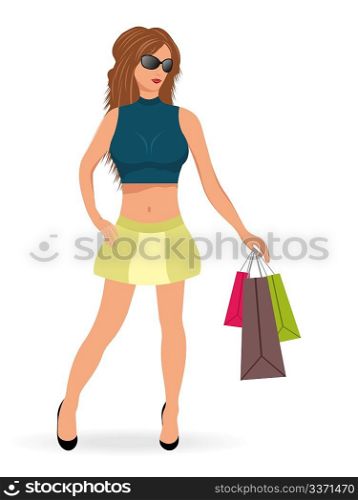 Illustration beautiful shopping girl isolated - vector