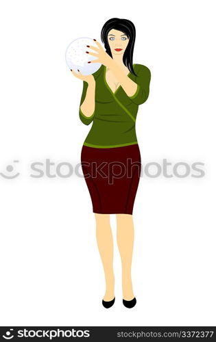 Illustration beautiful woman with crystal ball in hand - vector