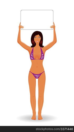 Illustration beauty girl in bikini with banner isolated - vector