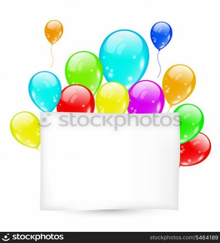 Illustration birthday card with colorful balloons with space for text - vector