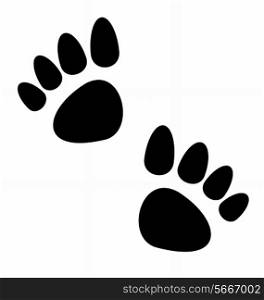 Illustration black animal paws print isolated on white background - vector