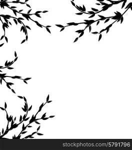 Illustration Black Silhouette Branch Tree with Leafs Frame for Design isolated on white - vector