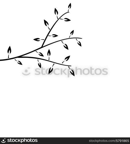 Illustration Black Silhouette Branch Tree with Leafs isolated on white - vector