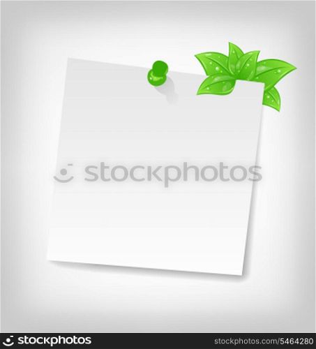 Illustration blank note paper with green leaves and space for your text - vector