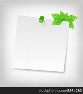 Illustration blank note paper with green leaves and space for your text - vector