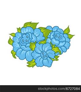 Illustration blue flowers isolated on white background - vector