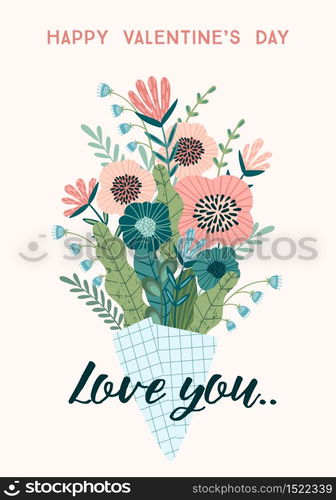 Illustration bouquet of flowers. Vector design concept for Valentines Day and other users.. Illustration bouquet of flowers. Vector design concept for Valentines Day