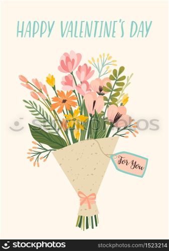 Illustration bouquet of flowers. Vector design concept for Valentines Day and other users.. Illustration bouquet of flowers. Vector design concept for Valentines Day