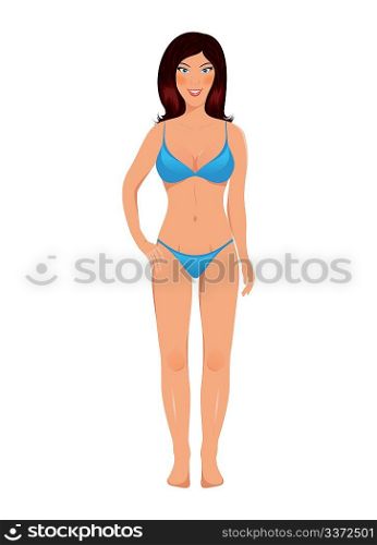 Illustration brunette in bathing suit isolated - vector