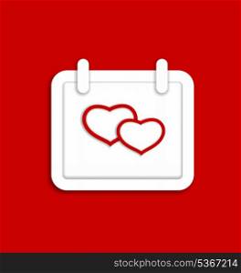 Illustration calendar icon for Valentines day with hearts - vector