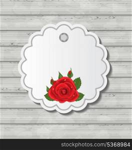 Illustration card with red rose for Valentine Day on wooden texture - vector
