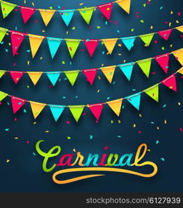 Illustration Carnival Party Dark Background with Colorful Bunting Flags - Vector