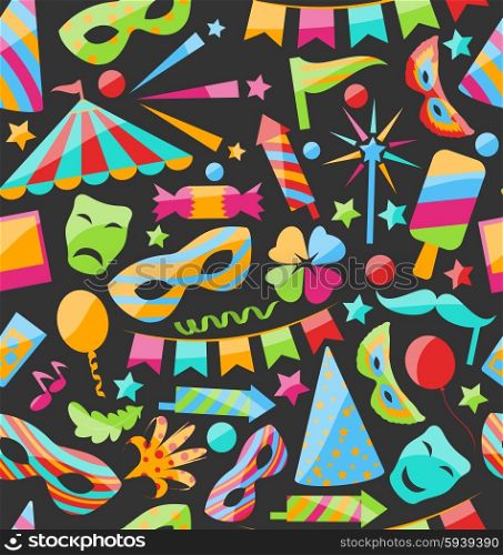 . Illustration Carnival Seamless Texture with Colorful Cirsus Objects - Vector