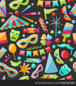 . Illustration Carnival Seamless Texture with Colorful Cirsus Objects - Vector