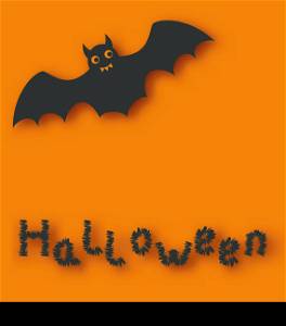 Illustration cartoon bat with with text on orange background - vector