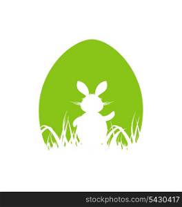 Illustration cartoon Easter poster with rabbit and grass - vector