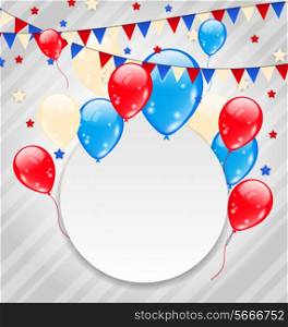 Illustration celebration card with balloons in american flag colors - vector