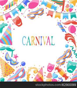 Illustration celebration Carnival card with party colorful icons and objects - vector