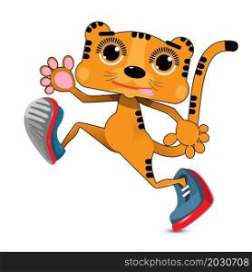 Illustration Cheerful Tiger in Gumshoes on White Background