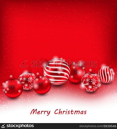 Illustration Christmas Abstract Background with Red Balls, Bright Wallpaper - Vector