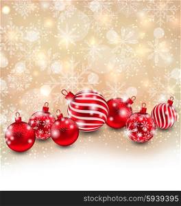 Illustration Christmas Abstract Shimmering Background with Red Balls, Shiny Wallpaper - Vector