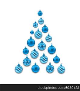 Illustration Christmas Abstract Tree made in Blue Glass Balls, Isolated on White Background - Vector