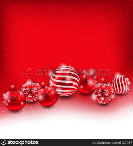 Illustration Christmas and Happy New Year Abstract Background with Red Balls, Bright Wallpaper - Vector