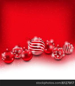 Illustration Christmas and Happy New Year Abstract Background with Red Balls, Bright Wallpaper - Vector