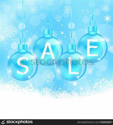 Illustration Christmas background with balls lettering sale - vector