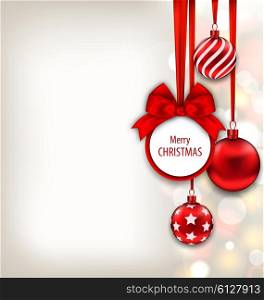 Illustration Christmas Background with Celebration Card and Glass Balls - Vector
