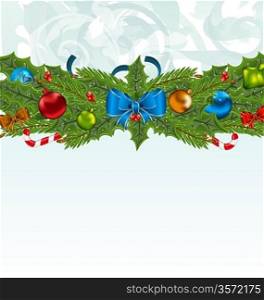 Illustration Christmas background with holiday decoration - vector