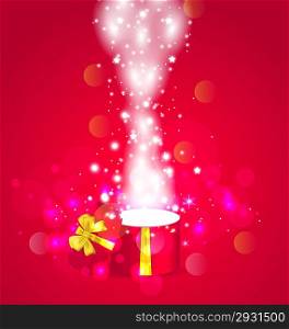 Illustration Christmas background with open magic gift box - vector
