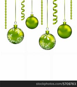 Illustration Christmas balls with streamer and copy space for your text - vector
