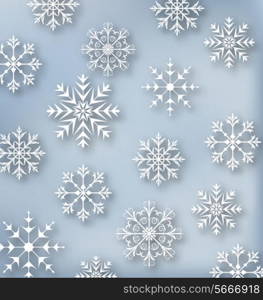 Illustration Christmas blue wallpaper with set snowflakes - vector