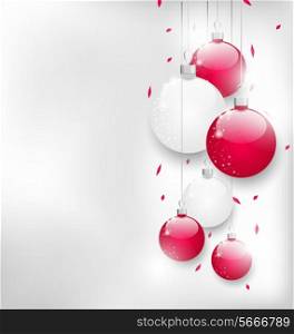 Illustration Christmas card with colorful glass balls and tinsel - vector