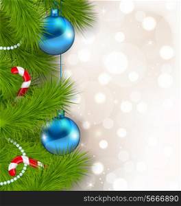 Illustration Christmas composition with fir branches, glass balls and sweet canes - vector&#xA;