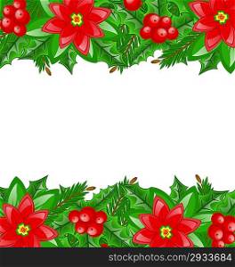 Illustration Christmas decoration with holly berry and poinsettia - vector