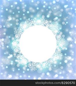 Illustration Christmas frame made in snowflakes on elegant glowing background - vector
