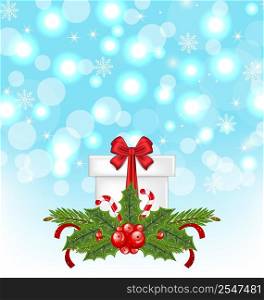Illustration Christmas gift box with holiday decoration - vector