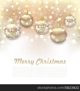 Illustration Christmas Glossy Postcard with Beautiful Balls - Vector