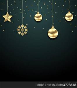 Illustration Christmas Golden Balls, Copy Space for Your Text - Vector