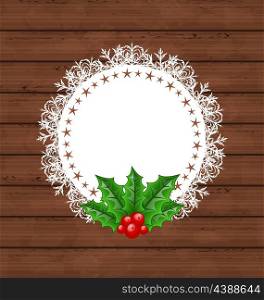 Illustration Christmas greeting card with holly berry - vector