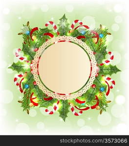 Illustration Christmas holiday decoration with greeting card - vector