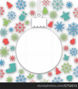 Illustration Christmas paper ball on texture with traditional elements - vector