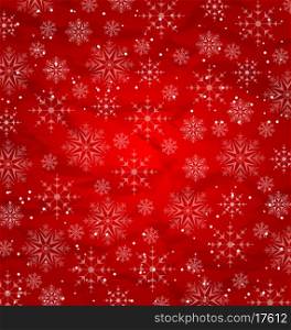 Illustration Christmas red wallpaper, snowflakes texture - vector