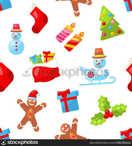 Illustration Christmas Seamless Pattern, Winter Decoration Wallpaper - Vector